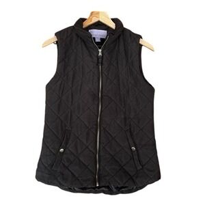 Laura Scott‎ Black Quilted Vest Women's Medium Full Zip Pockets
